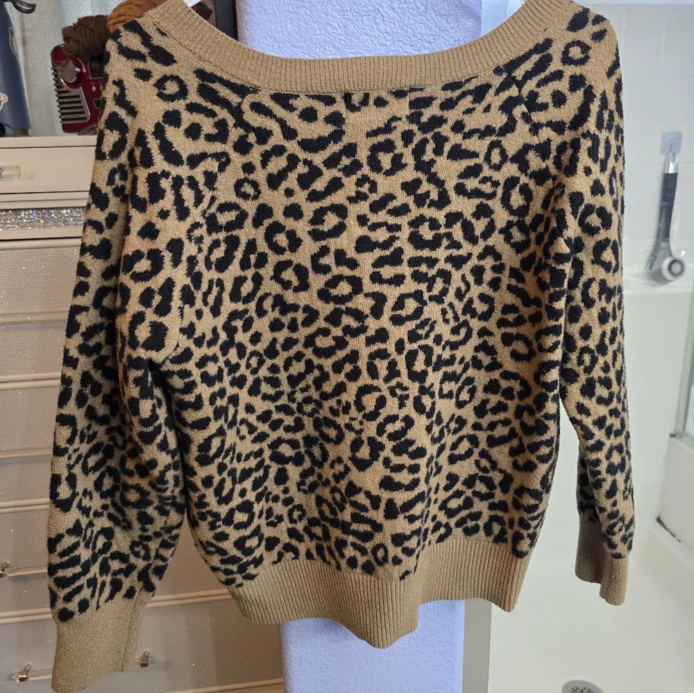 Leopard Print V-Neck Sweater - Picture 5 of 7